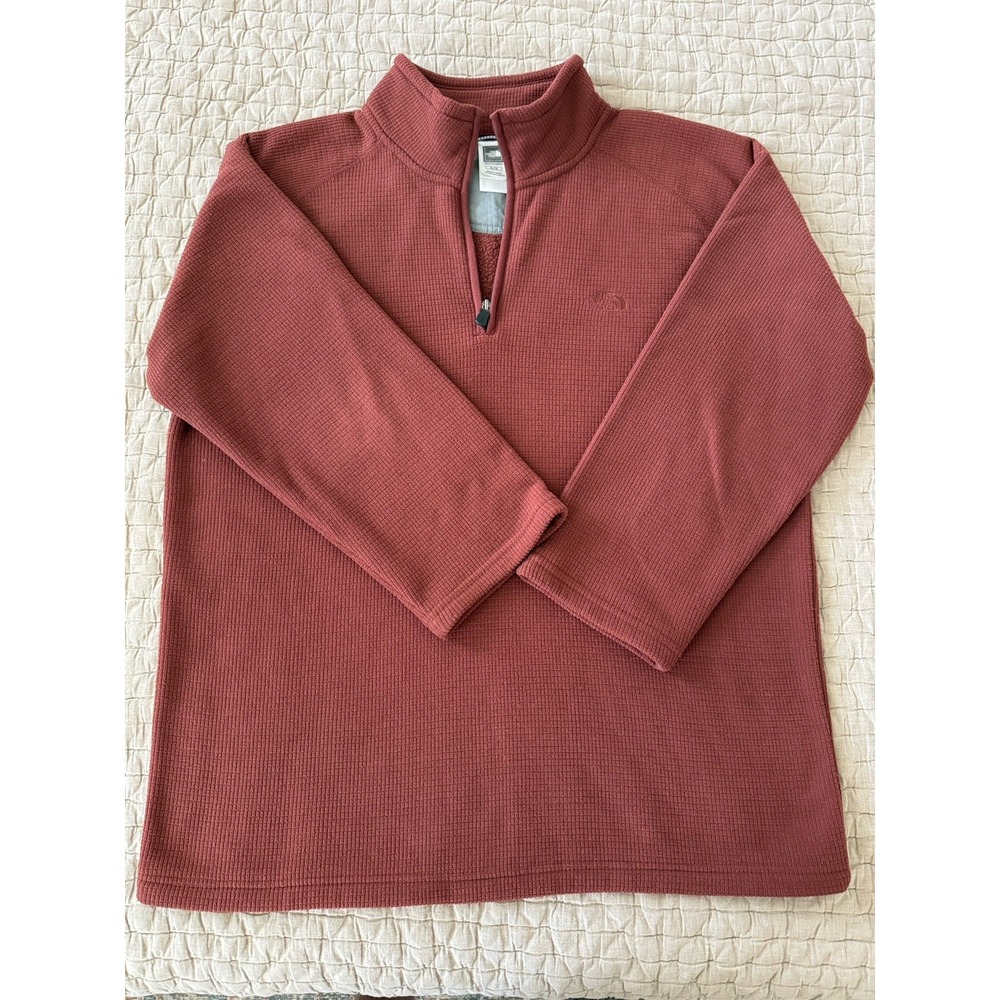The North Face Sweater Mens XL Burnt Orange Waffle Knit Fleece 1/4 Zip Pullover